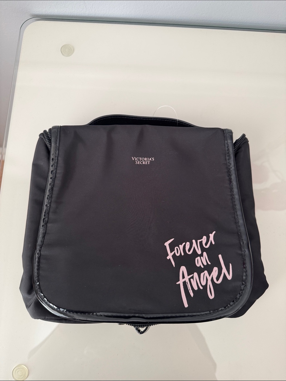 Victoria's Secret Black Cosmetic Bag with Pink "Forever an Angel" Script